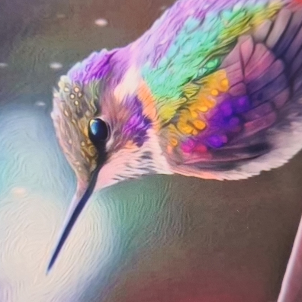 Framed 4x4 Hummingbird Fantasy Art Watercolor Oil Painting Print - Picture 10 of 11